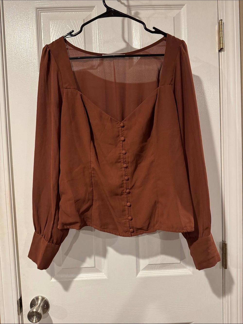 Abercrombie & Fitch Square-Neck Button-Front Blouse in Rust Brown